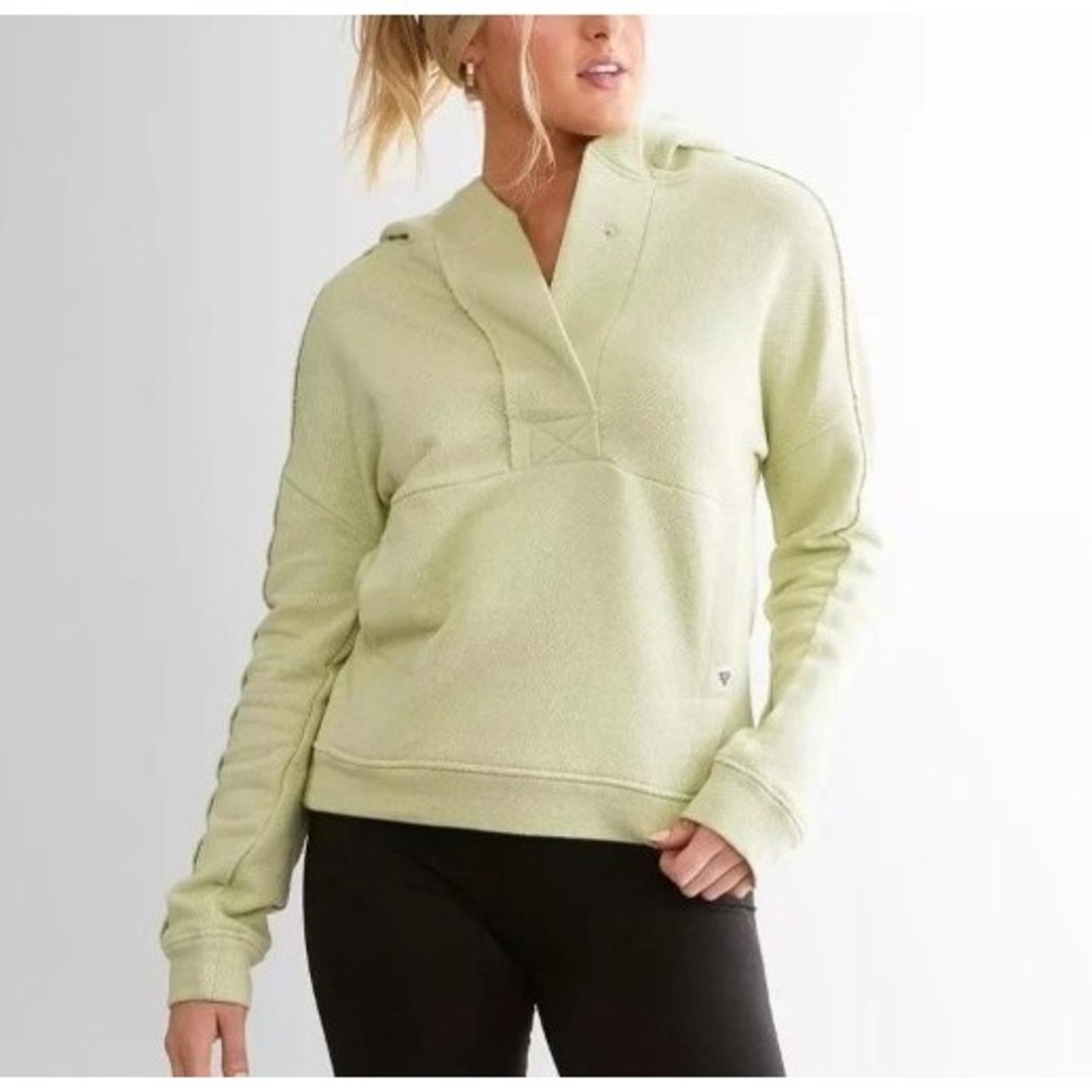 LIV French terry raw edge pullover Front pouch HOODIE women SZ Lg hiking camping